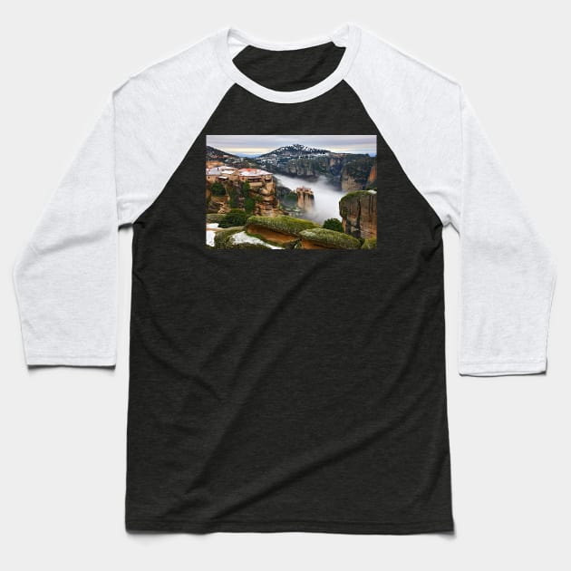 Varlaam & Roussanou monasteries - Meteora Baseball T-Shirt by Cretense72